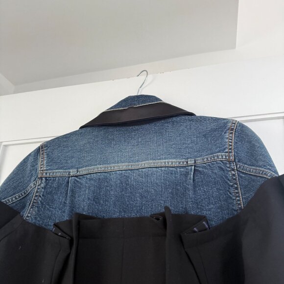 Sacai 21-05517 Mixed Media Blue Denim Jean Jacket Black Wool Sz 1 - Picture 11 of 11